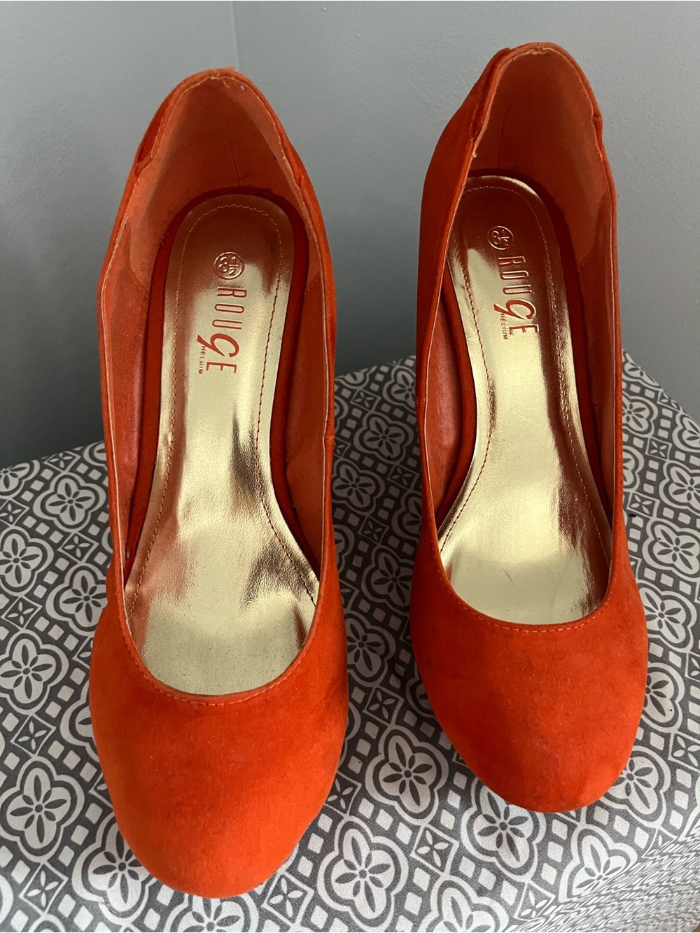 Rouge Helium Orange Suede Wedge Heels